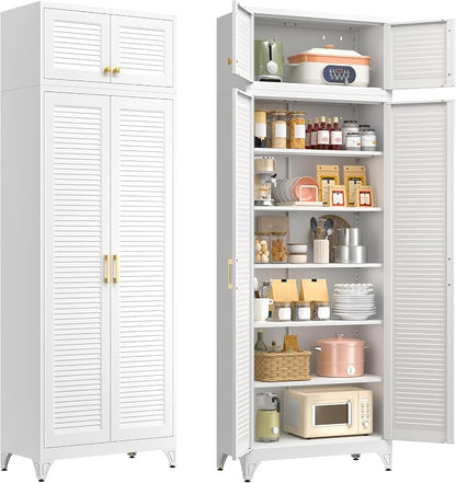 Polup Kitchen Pantry Cabinet, 90" Tall Metal Storage Cabinet, Food Pantry cabinets with Doors and Shelves, Steel Cabinets for Living Room, Dining, White,16" D x 32" W x 90" H, Assembly Required