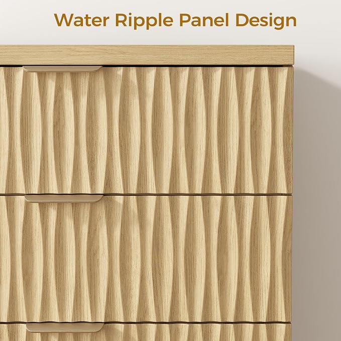 Dresser for Bedroom, 47" Wide 5 Drawer Dresser, Modern Wood Chest of Drawers for, Bedroom, Living Room, Entryway, Natural
