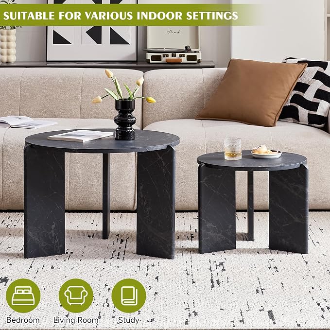 Round Nesting Coffee Table Set of 2 for Small Spaces | Modern style, suitable for living rooms, wooden