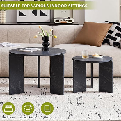 Round Nesting Coffee Table Set of 2 for Small Spaces | Modern style, suitable for living rooms, wooden