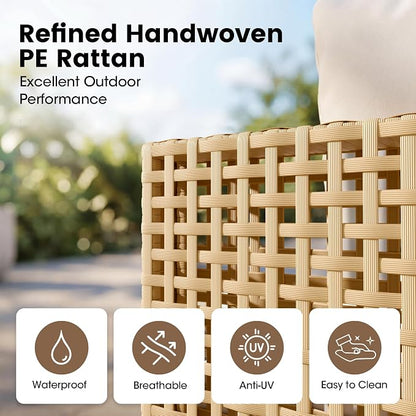 Devoko Patio Furniture Set,7 Pieces Outdoor Wicker Sectional Couch with Thick Cushions &Glass Tabletop, PE Rattan Backyard Conversation Sofa with Coffee Table for Deck, Porch（7pc）