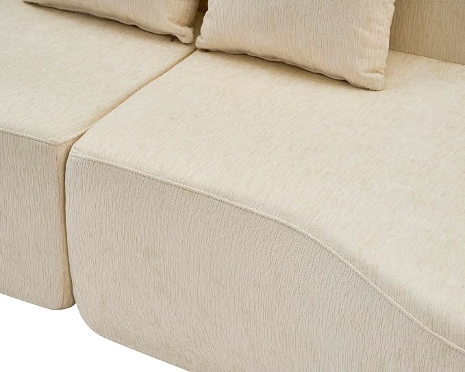 Curved Boneless Sofa Couches 4-Seat Tight Backrest Couch for Living Room Bedroom, Boneless Cloud Sofa with 4 Pillows, Floor Sofa in A Box No Assembly Required