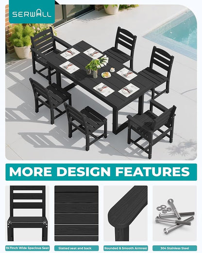 SERWALL HDPE Outdoor Dining Set for 6, 67'' Patio Table and Chairs Set | with Armless Seat