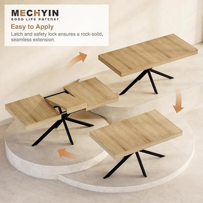 Extendable Dining Room Table for 4 6 8, 55"-71" Long Rectangle Kitchen Table,Wood Expandable Dining Table with Hidden Leaf & Storage, Space Saving, For Kitchen Dining Living Room, Farmhouse, Oak