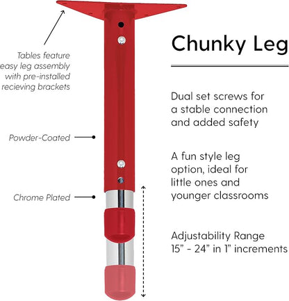 FDP Dry-Erase Clover Activity School and Classroom Kids Table (48 x 48 inch), Chunky Toddler Legs for Collaborative Spaces, Adjustable Height 15-24 inches - Whiteboard Top, Red Edge and Red Legs