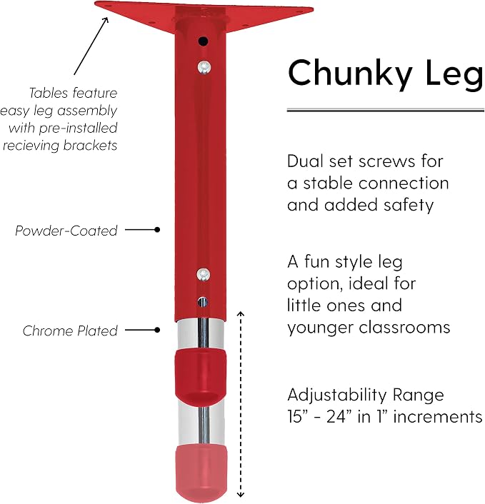 FDP Dry-Erase Half Moon Activity School and Classroom Kids Table (36 x 72 inch), Chunky Toddler Legs for Collaborative Spaces, Adjustable Height 15-24 inches - Whiteboard Top, Red Edge and Legs