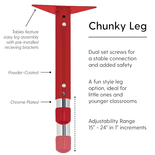 FDP Trapezoid Activity School and Classroom Kids Table (24 x 48 inch), Chunky Toddler Legs for Collaborative Seating Environments, Adjustable Height 15-24 inches - Maple Top and Red Edge