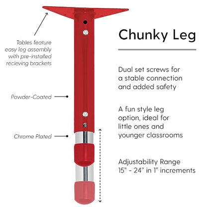 FDP Trapezoid Activity School and Classroom Kids Table (24 x 48 inch), Chunky Toddler Legs for Collaborative Seating Environments, Adjustable Height 15-24 inches - Maple Top and Red Edge