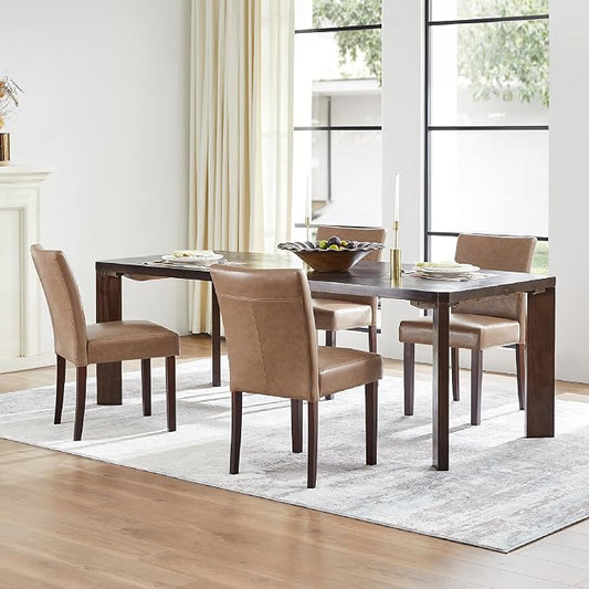 Watson & Whitely Upholstered Dining Chairs, Faux Leather, Set of 4, Brown | Solid Wood Legs, Padded Seat, Low Back, Modern Armless Parsons Chair for Kitchen, Dining Room, Restaurant