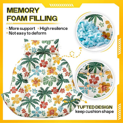MAGIC ELEPHANT Egg Chair Cushion, Memory Foam Hanging Egg Chair Cushion Replacement, Indoor Outdoor Hammock Basket Swing Cushion with Headrest (Hawaiian Palm Floral)