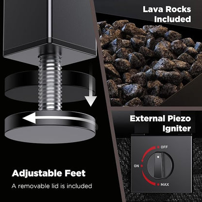 Ciays 28Inch Propane Fire Pit Table, 50,000 BTU Outdoor Gas Fire Pit Table CSA-Certified for Outside Patio with Removable Lid and Lava Rocks, Add Warmth and Ambience to Parties, Backyard, Garden