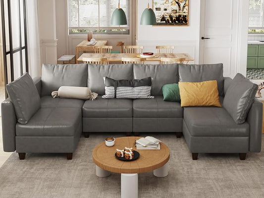 EASE MOOSE Faux Leather Sectional Modular Sofa with Storage,Comfortable Faux Leather Modular Sectional Couch for Living Room