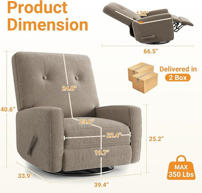 IDEALHOUSE Recliner Chair, 360° Swivel Rocking Glider Chair for Adults with Adjustable Backrest & Footrest, Cozy Corduroy Upholstered Armchair for Living Rooms, Bedrooms, Apartments, Brown
