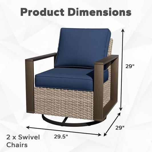 Joyside Outdoor Patio Swivel Rocker Chairs Set, 2 Pieces Wicker Rattan Chairs with Metal Wide Armrest, Thick Cushions and Deep Seating for Garden, Backyard, Porch, Deck