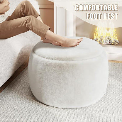Gericco Round Pouf Ottoman Foot Rest, 29 X 18Inch Floor Poufs Footstool, A Round Modern Foam Filled Foot Stool for Living Room, Home, Nursery, Dorm (White, 29Inch)