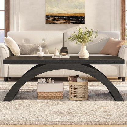 HSH 47" Modern Rectangle Wood Coffee Table for Living Room, Black Oak | Large Rectangular Center Table, Low Table with Sculptural Arched Base, 200 lb Capacity, Easy Assembly