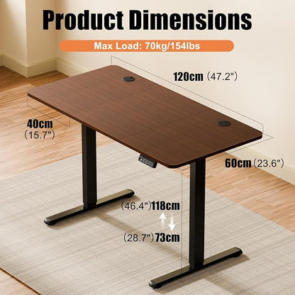 ERGOMAKER Electric Standing Desk, 47.2" x 23.6" Height Adjustable Sit Stand Desk with Splice Board for Home Office, Computer Desk Memory Preset (Black Frame, Walnut Desktop)