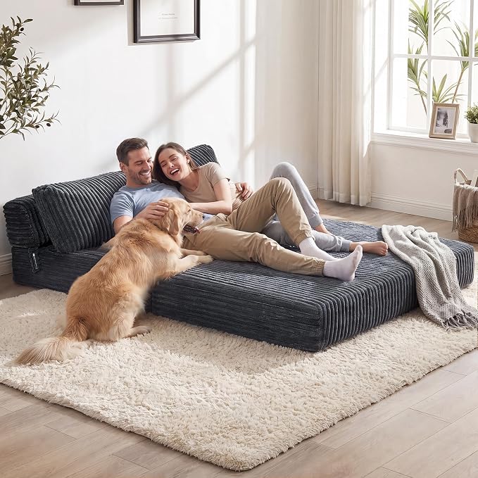Convertible 4-in-1 Folding Sofa Bed 54" Loveseat Boneless Sleeper Couch Foldable Chaise Lounger & Mattress Pocket Coils+Foam Medium Support, Portable No Assembly for Living Room/Bedroom, Full