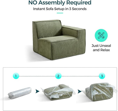 LINSY HOME Modular Sectional Sofa, 105" Boneless 3-Seat Loveseat Sofa Couch, Comfy Corduroy Sectional Cloud Couches for Living Room, No Assembly Required, Green