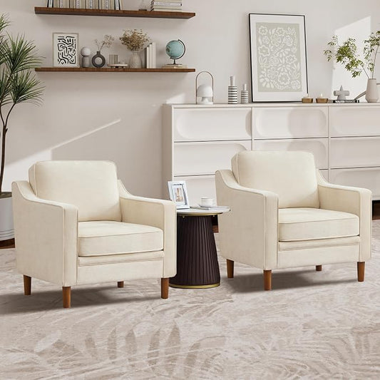 Kingfun Accent Chair Set of 2, Living Room Chairs, Mid Century Reading Armchair, Chenille with Solid Wood Foot, Upholstered Modern Decor for Bedroom, Apartment