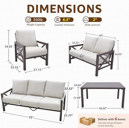 NATURAL EXPRESSIONS 5 Pieces Patio Furniture Set,Outdoor Furniture Sectional Sofa Modern Patio Set for 7 with Deep Seating,High Back Backrest,3 Seater Sofa,Loveseat,2 Fixed Chairs,Metal Table,Beige
