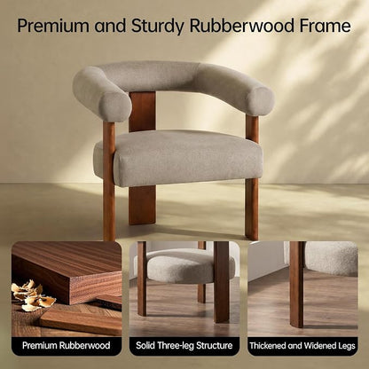 VKNOW Accent Chair, Vanity Chair with Armrests and Walnut Legs, Brown | Mohair-type Fabric, Barrel Back, Armrests, For Adults and Family, Living Room, Bedroom, Vanity, No Wobble, Easy Assembly