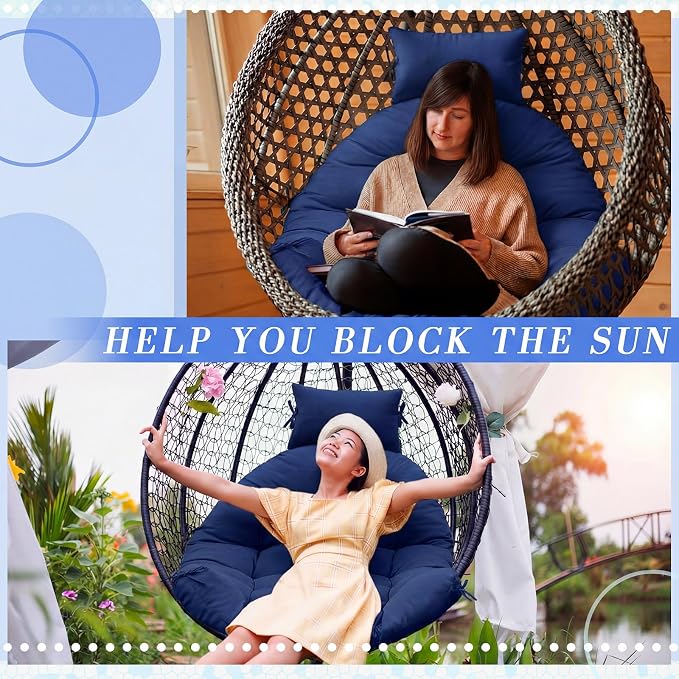 Tudomro Waterproof Egg Chair Cushion with Pillow Filling 2.58 kg Replacement Rocking Wicker Chair Cushion 48" x 32" High Back Hanging Swing Hammock Pad Thicken for Outdoor Patio Garden(Navy Blue)