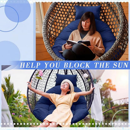 Tudomro Waterproof Egg Chair Cushion with Pillow Filling 2.58 kg Replacement Rocking Wicker Chair Cushion 48" x 32" High Back Hanging Swing Hammock Pad Thicken for Outdoor Patio Garden(Navy Blue)