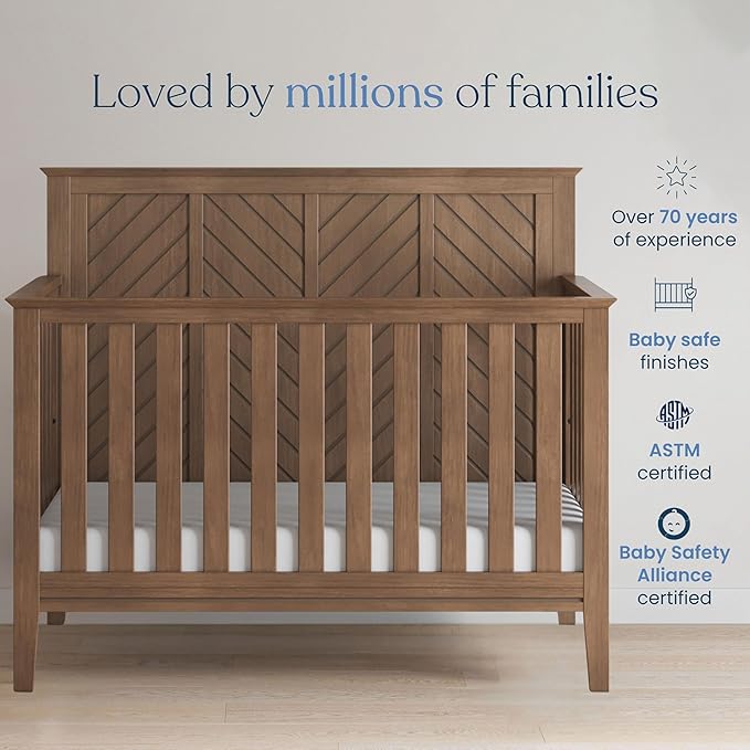 Child Craft Atwood 4-in-1 Convertible Baby Crib, Wooden Nursery Furniture Converts to Daybed, Toddler Bed and Full-Size Bed, 3 Mattress Height Adjustments, Non-Toxic Baby Safe Finish, Cocoa Bean Brown