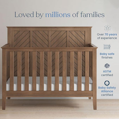 Child Craft Atwood 4-in-1 Convertible Baby Crib, Wooden Nursery Furniture Converts to Daybed, Toddler Bed and Full-Size Bed, 3 Mattress Height Adjustments, Non-Toxic Baby Safe Finish, Cocoa Bean Brown