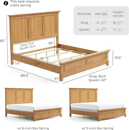 Furniture of America Yardley Farmhouse Solid Wood 3-Piece Bedroom Collection with Panel Bed and Nightstands Set of 2, Box Spring Required for Bedroom, Guess Room, Queen, Natural Oak