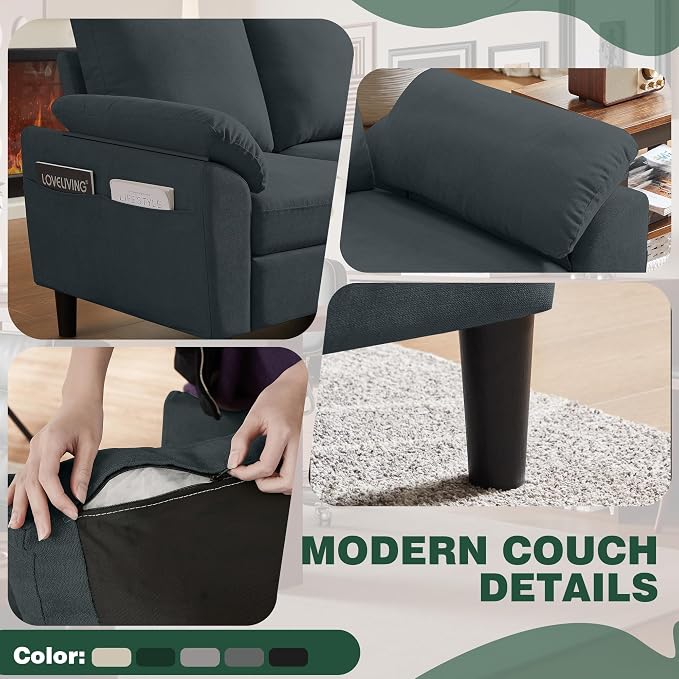 79" Convertible Sectional Sofa Set, Modern Linen Small L Shaped Couch with Reversible Ottoman and Loveseat, 3-Seat Sofa Couches for Living Room, Office, Apartment, Dark Grey