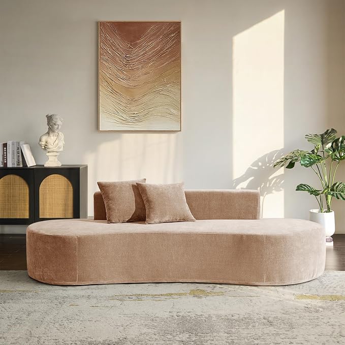 94.5" Modern Curved Sofa, 3-Seater Comfy Foam Couch with 2 Pillows, Frameless & No Assembly Required, Cloud Couch for Living Room, Pink