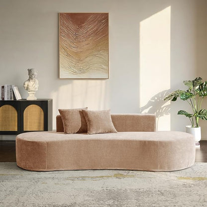 94.5" Modern Curved Sofa, 3-Seater Comfy Foam Couch with 2 Pillows, Frameless & No Assembly Required, Cloud Couch for Living Room, Pink