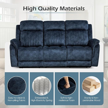 Zero Gravity Power Reclining Sofa with Adjustable Headrest, Electric Reclining Couch with Wireless Charge, USB Ports, Power Loveseat Recliner Sofa for Living Room (Blue-Sofa)
