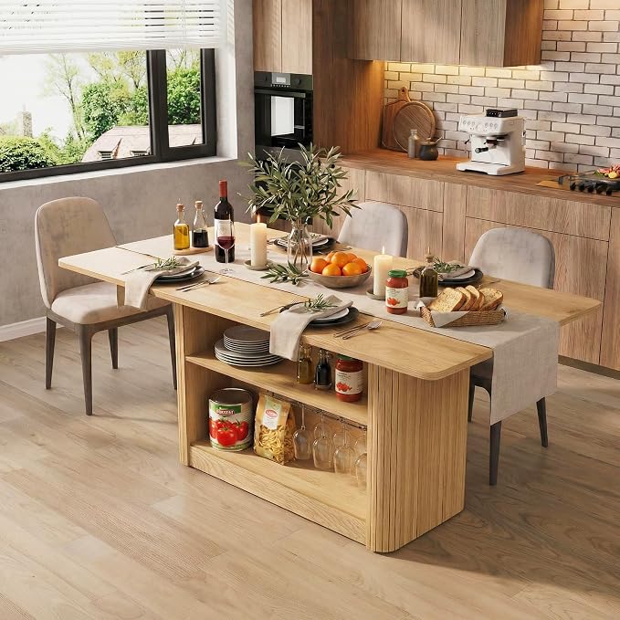 FUQARHY 63" Dining Table with Storage, Farmhouse Rectangular Kitchen Table