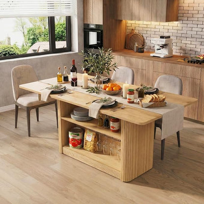 FUQARHY 63" Dining Table with Storage, Farmhouse Rectangular Kitchen Table