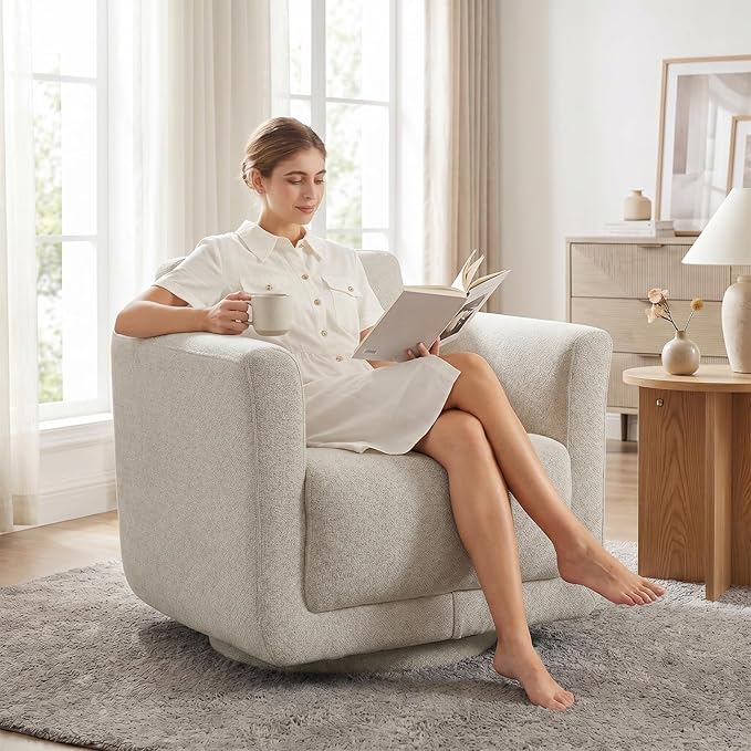 Swivel Accent Chairs Set of 2, Fully Assembled Barrel Chairs, Accent Chairs with Solid Wood Frame & Ergonomic Cushion, 360° Chenille Armchairs for Living Room & Bedroom, Gray