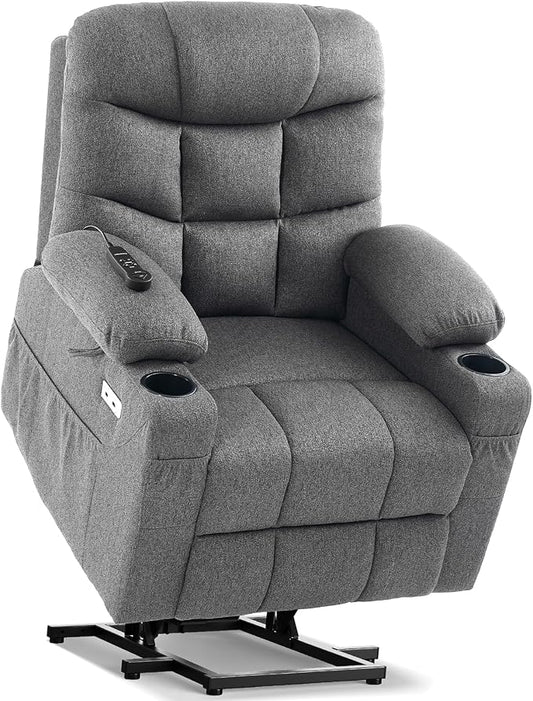 Tami Tami Dual Motor Power Lift Chair Recliner for Elderly with Massage and Heat, Infinite Position Electric Lift Recliner with USB A&C, Cup Holders (T6012 - Linen Fabric, Gray, Medium)