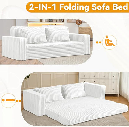 HABUTWAY 78" Loveseat Boneless Couch, 4-in-1 Convertible Sofa Bed, Plush Fur Folding Futon Sofa Bed Couches with 2 Pillows for Living Room, High-Density Foam Support, No Assembly Required, Beige