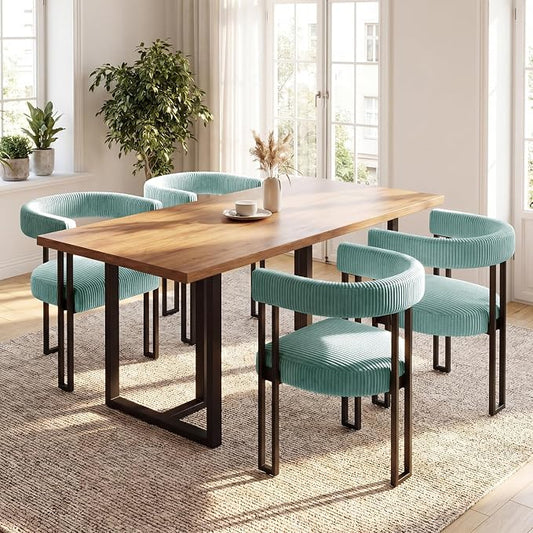 VIRRMO Boucle Dining Chair Set of 4 Corduroy Upholstered Dining Room Chairs Kitchen Chairs with Metal Legs Mid Century Modern Chair for Dining Room, Kitchen (Mint, 4)