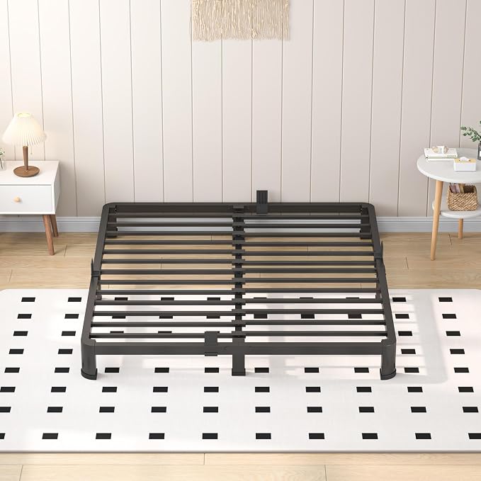 VIPSHOW 4 Inch King Heavy Duty 3500 lbs Bed Frame with Round-Corner Legs & Anti-Squeak Design – Quick Assembly Metal Platform, No Box Spring Needed