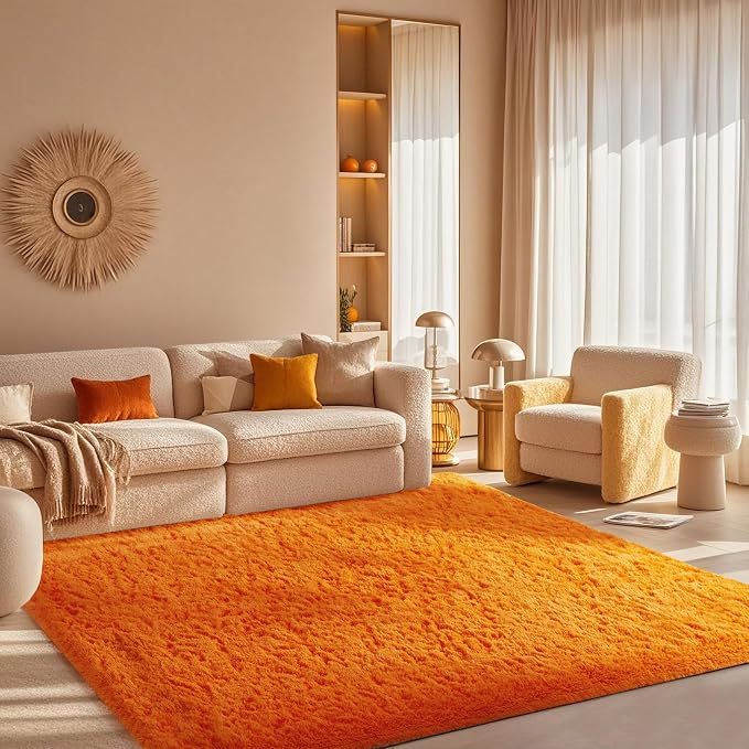 Ophanie Orange Fall Rugs for Bedroom Living Room,Fluffy Fuzzy Furry Carpet,Plush Soft Shaggy Bedside Indoor Floor 4x6 Area Rug for Kids Girls Boys Baby Teen Dorm Decor with Over 99 pcs Pile fibers