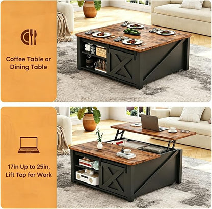 Simple Deluxe Lift Top Coffee Table with Storage, Farmhouse Coffee Table for Living Room, Coffee Tables with Hidden Storage, Coffee Tables with Lifting Top Center Table for Living Room (Black)