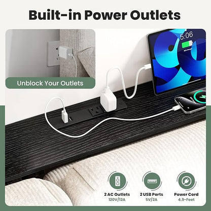 GRLEAF 70" Sofa Table with Built-in Power Strip (4 AC Outlets & 4 USB Ports) – 4.9ft Power Cord, Metal Frame, Easy Assembly, Long Couch Table Behind Sofa, Hallway, Living Room and Home Office | Black