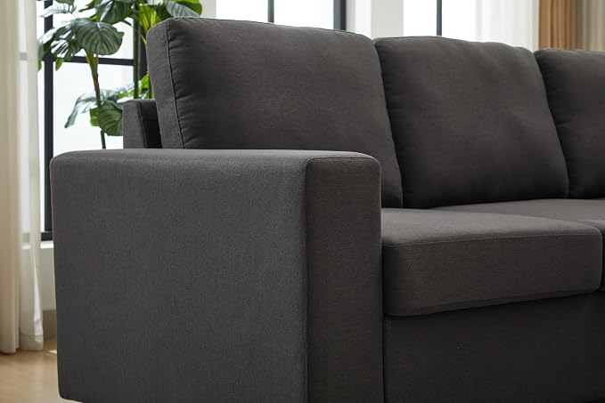 Ball & Cast 147" L-Shaped Sectional Couches for Living Room with Reversible Chaise&Removable Back Cushions,7 Seat Linen Upholstered Convertible Sectional Sofa,DIY Combination,for Home,Office,Dark Gray