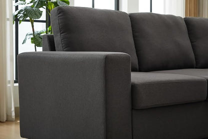 Ball & Cast 147" L-Shaped Sectional Couches for Living Room with Reversible Chaise&Removable Back Cushions,7 Seat Linen Upholstered Convertible Sectional Sofa,DIY Combination,for Home,Office,Dark Gray