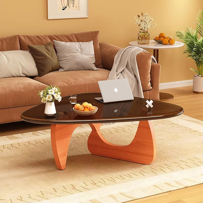 Coffee Table for Living Room Mid Century Modern Center Small Table with Glass Top and Wood, Walnut Brown(45 Inch)