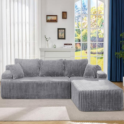 Hobestluk Boneless Couch Modular Sectional Sofa L-Shape Oversized Chaise | 108" Right Facing Chaise Pale Gray,Memory Foam,Removable Cover,Non-slip Bottom,No Assemble Required,Living Room Furniture