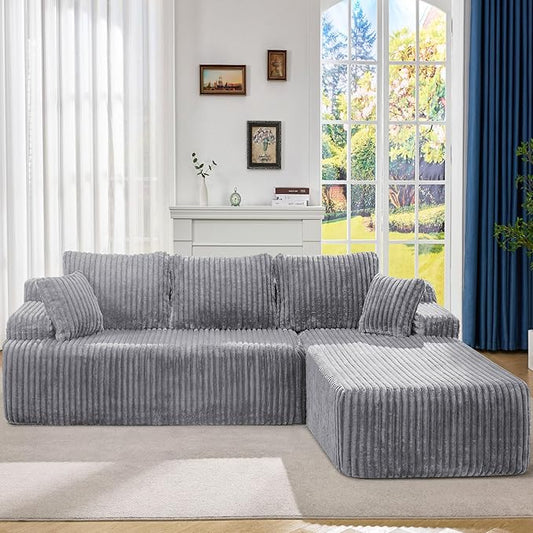 Hobestluk Boneless Couch Modular Sectional Sofa L-Shape Oversized Chaise | 108" Right Facing Chaise Pale Gray,Memory Foam,Removable Cover,Non-slip Bottom,No Assemble Required,Living Room Furniture
